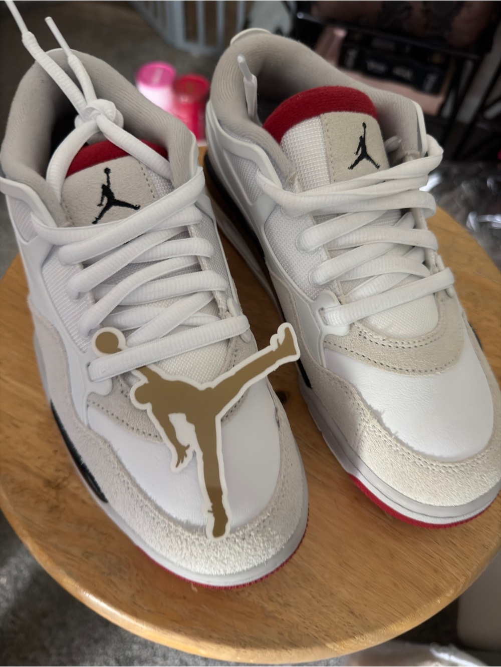 Jordan White and Red Youth Retro Low Top Sneakers